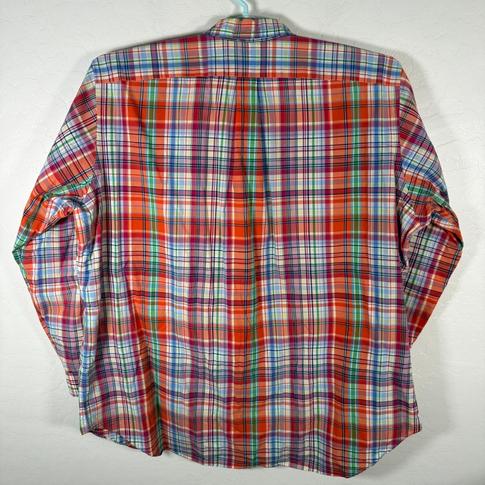 Ralph Lauren Shirt Mens 3XLT Tall Orange Blue Button Down Oxford Plaid Pony - Picture 6 of 11